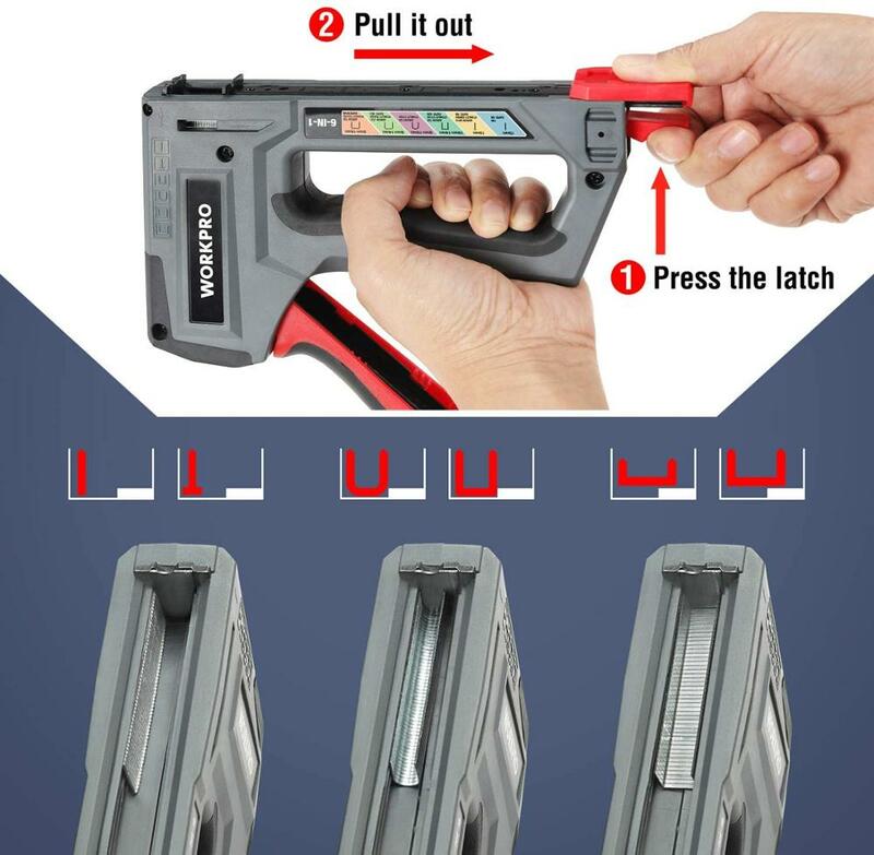 Сверхмощный степлер WORKPRO 6 в 1 для фиксации материалов, ручной пистолет для ногтей с двумя вариантами мощности для домашнего декора «сделай сам»