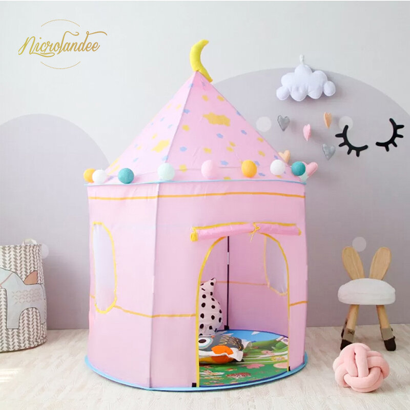 NICROLANDEE Kid Tent House Space Themed Pretend Castle Baby Tent Indoor Outdoor Foldable Playhouse Tent for Boys and Girls