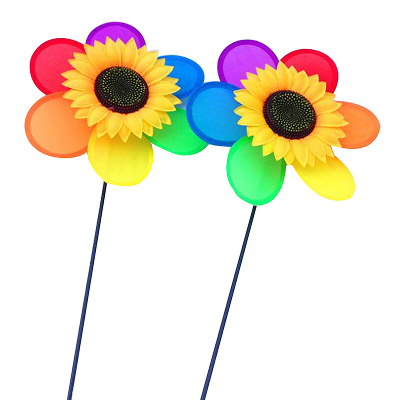 Molino de viento de girasol colorido para niños, juguete de actividades al aire libre, decoración de jardín, regalo, 1 unidad