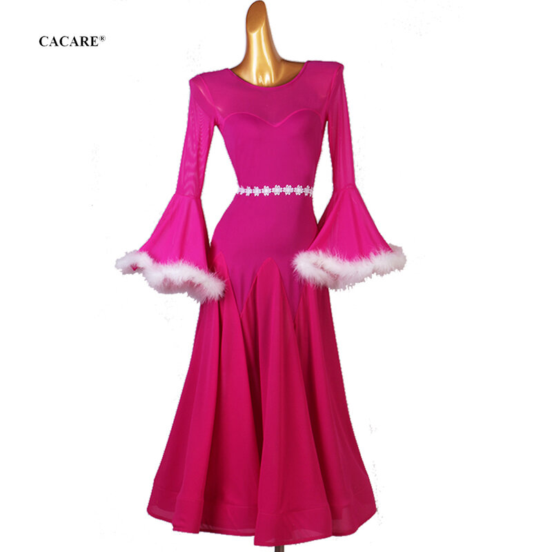 Robe de concours de danse de salle de bal élégante, robe de danse Standard personnalisée, manches cloche à la taille, buste, grand ourlet, D1034