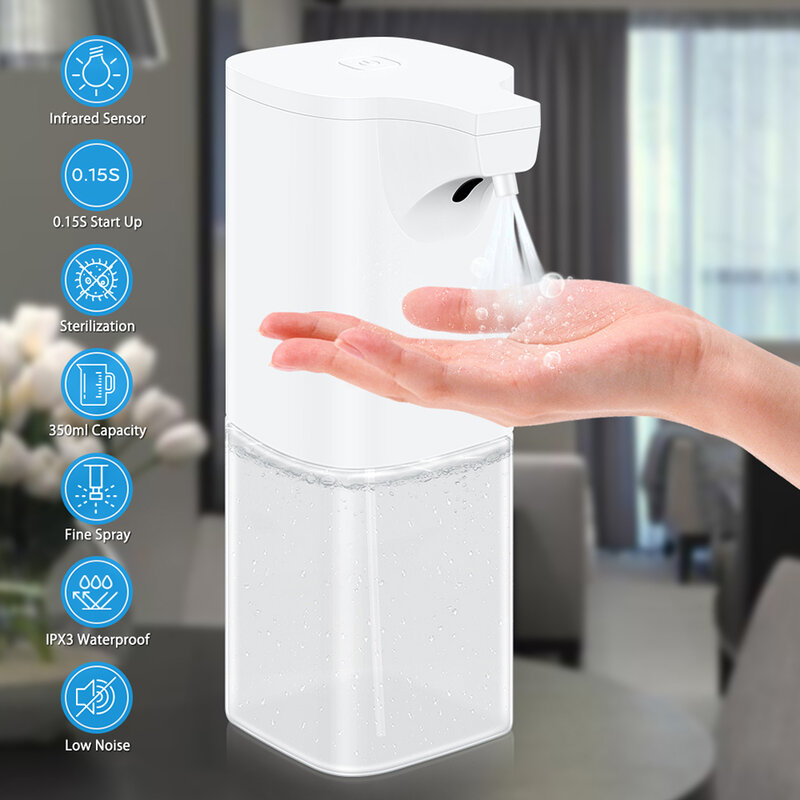 Originalแอลกอฮอล์SensingอินฟราเรดDispenser Sprayer Smart Auto SENSOR Foaming Soap Dispenserมือเครื่องซักผ้า350MLทำความสะอาดในครัวเรือน