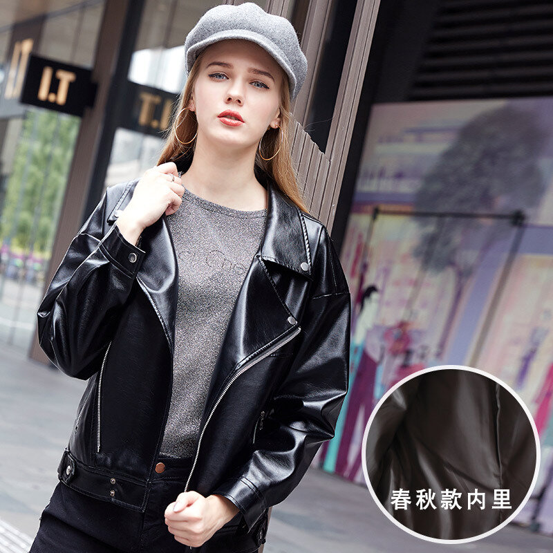 CGC 2021 Fashion Streetwear Winter Leather Jacket Women Solid Loose Motorcycle Jackets Soft PU Leather Coat Female Outerwear