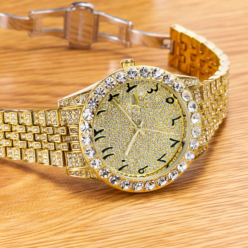 18K Gouden Horloge Mannen Luxe Iced Out Horloges Voor Mannen Hip Hop Alle Diamanten Mode Quartz Heren Horloge Waterdicht dropshipping