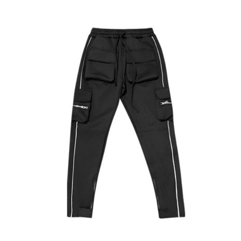 Spring and Autumn Workwear Pants Men's Fashion Brand Elastic Multi-Bag Reflective Straight Sports Fitness Casual Trousers