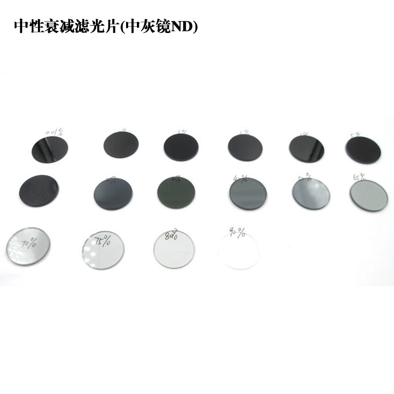 Filtro de atenuación neutra de 25,4mm T = 0,01 ~ 95% Filtro de espejo ND de densidad gris media