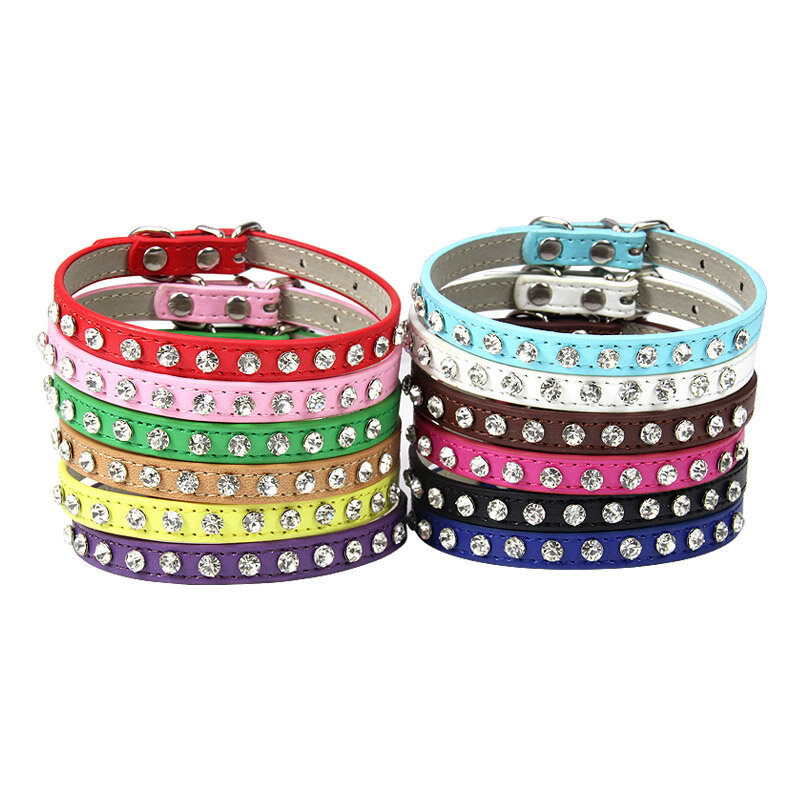 Luxury Rhinestone Rivets Cat Collar Leather Small Dog Collars  Puppy Neck Strap for Kitten Accessories Wholesale / Dropshipping