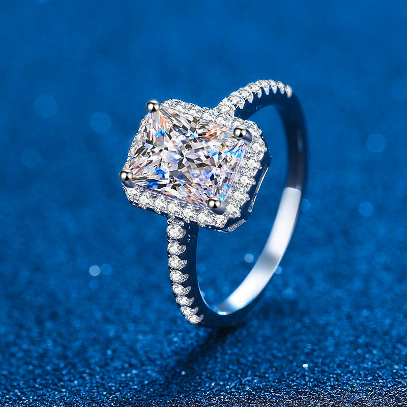 Anello di fidanzamento Moissanite con taglio radiante certificato 1CT 2CT incolore VVS Diamond proposta anelli in argento Sterling Weddig Band regali