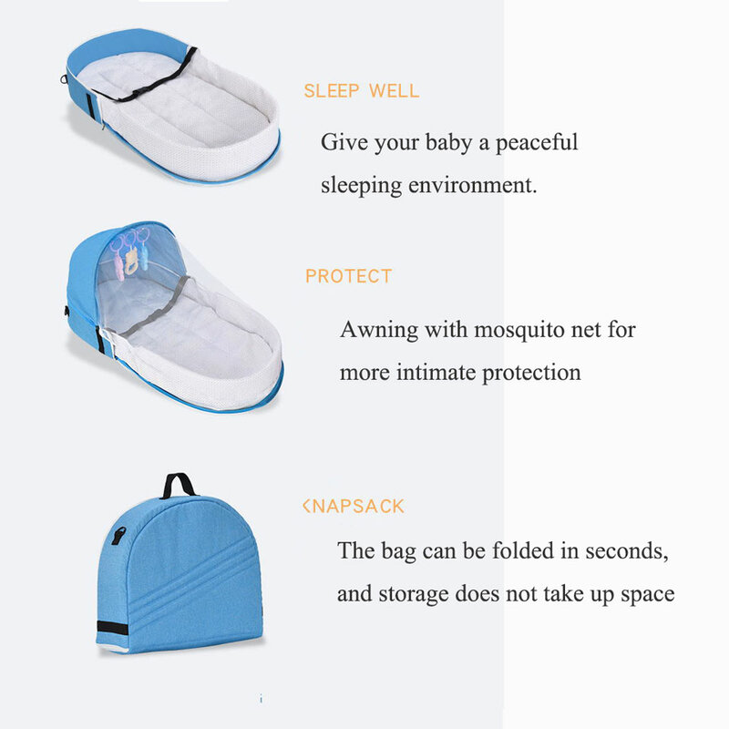 Nido portátil de viaje para bebé, cuna multifunción con mosquitera, plegable, para dormir