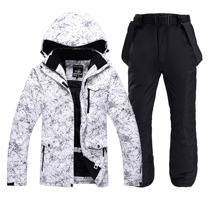 남녀공용 스노우 슈트 착용 스노우보드 의류 세트, 겨울 야외 스포츠 방수 코스튬 스키 재킷 및 스트랩 바지,-30 따뜻한