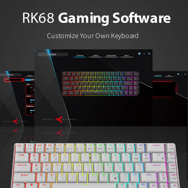 RK68(RK855)/RK71 RGB Wireless 65% Compact Mechanical Keyboard, 68/71 Keys 60% Bluetooth Hot Swappable Gaming Keyboard