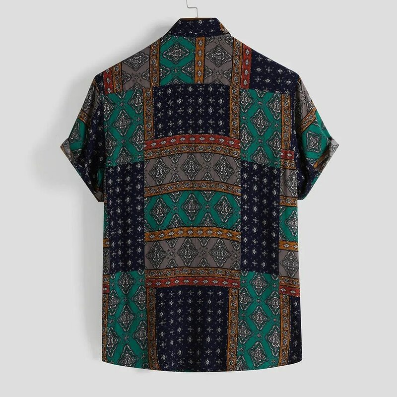 Womil 2019 nova chegada do verão do vintage estilo étnico camisa masculina solto impressão rayon botão manga curta praia havaiano camisas