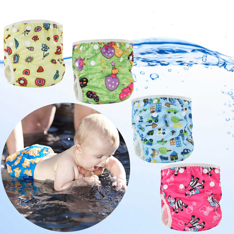 Pañales de natación reutilizables para bebés, talla única, pañal de natación de tela ajustable, bañador lavable para bebés