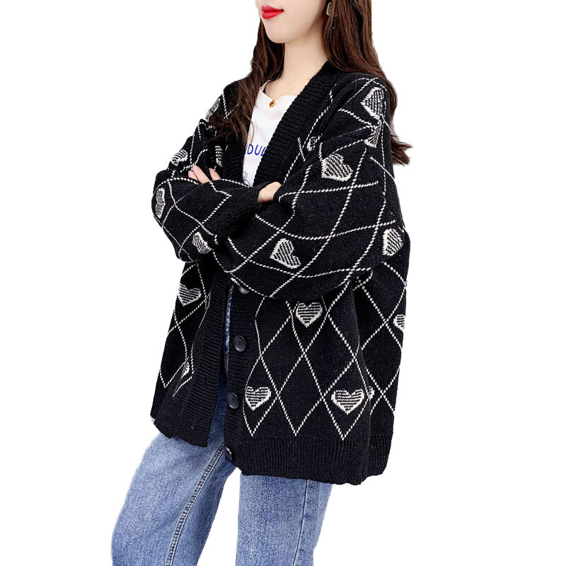 Fashion Loose Retro Sweater 2021 Autumn and Winter Japanese Style Lazy Style Thick Knitted Single-breasted Cardigan Jacket Top