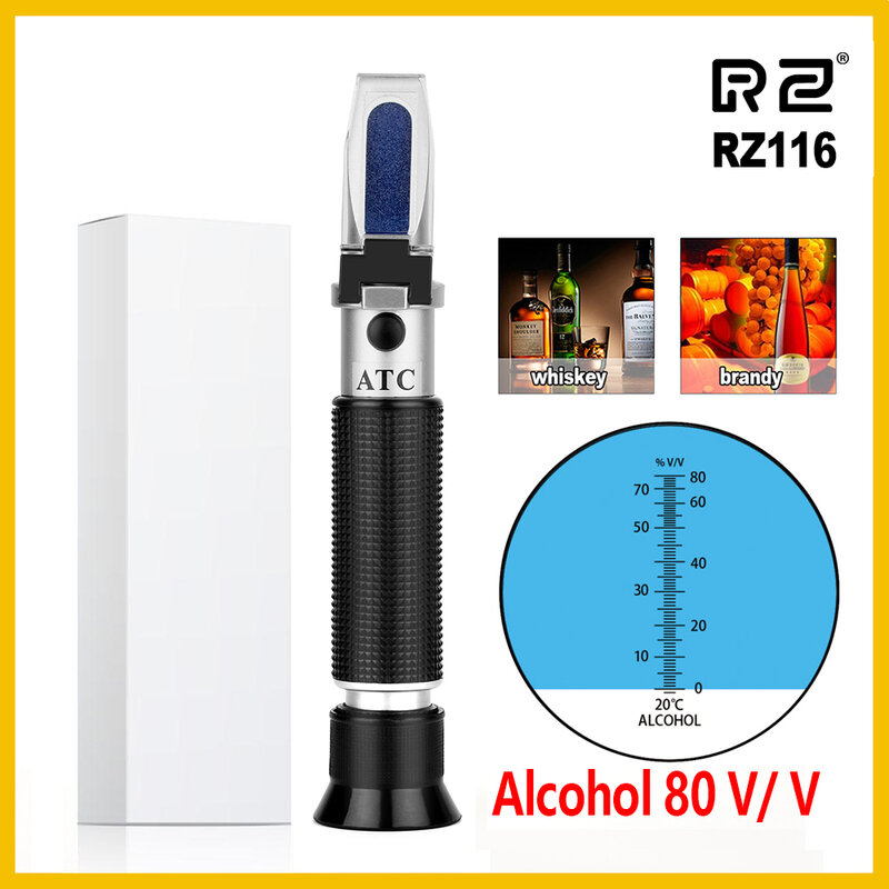 RZ-refractómetro de Alcohol, medidor de Alcohol 0 ~ 80% V/V ATC, herramienta de mano, hidrómetro, probador de concentración de espíritus, refractómetro