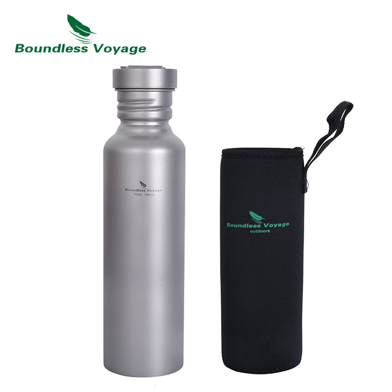 Boundless Voyage Titanium Water Garrafa com tampa de titânio, Louça de mesa ao ar livre, Camping Ciclismo e Caminhadas, 25.6oz, 750ml