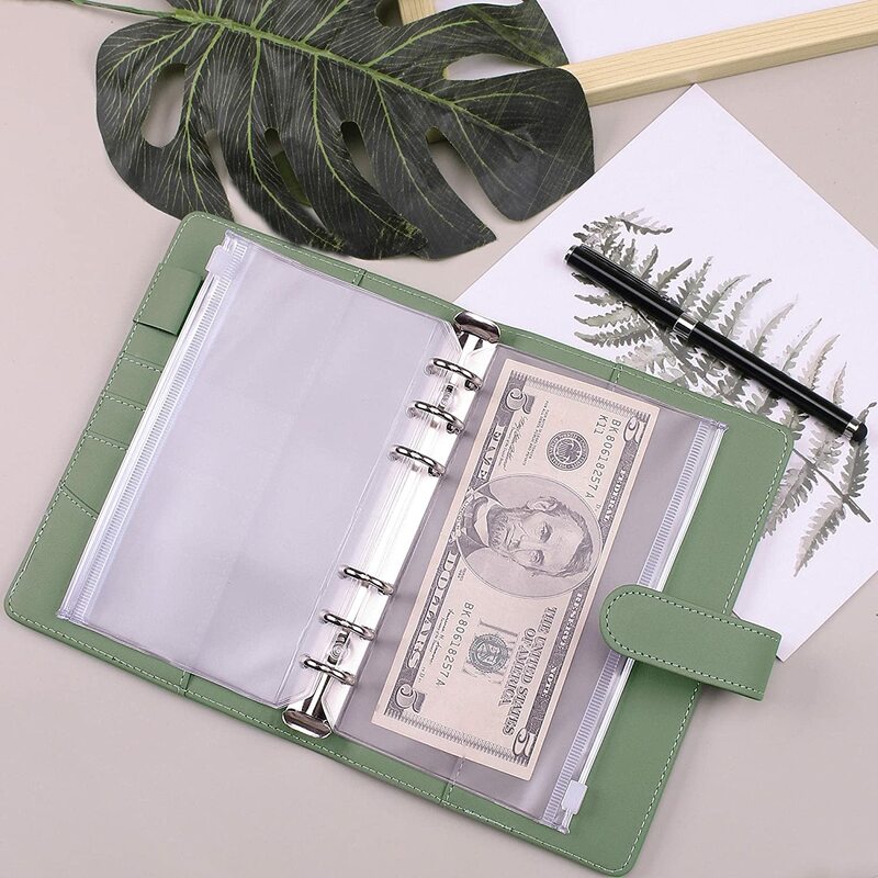 Planificador de presupuesto A6 con sobres de efectivo, carpeta de cuaderno de cuero PU colorida, bolsillos de carpeta A6, 12 piezas, nuevo
