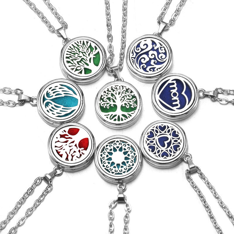 New Stainless Steel Fashion Tree Of Life  Aromatherapy Necklace Essential Oil Diffuser Perfume Locket Pendant Women Jewelry Gift