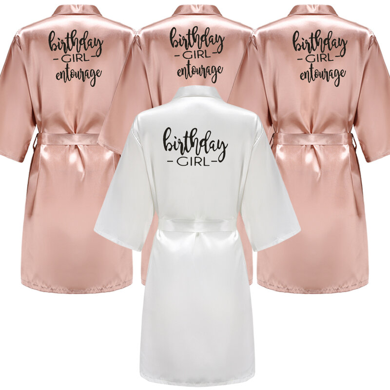 Birthday Party Girl & Entourage szaty satynowa piżama szlafrok czarny biały list do pisania Kimono S-4XL