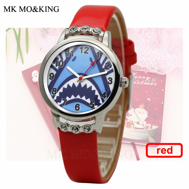 Relojes de marca a la moda para niños, con tarjeta Love Shark, de goma, de cuero y cristal, 2020