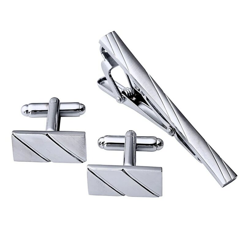 Accessories Portable Adult Decoration Gift Striped Tie Clip Business Wedding Party Casual Shirt Jewelry Sturdy Cufflink Set