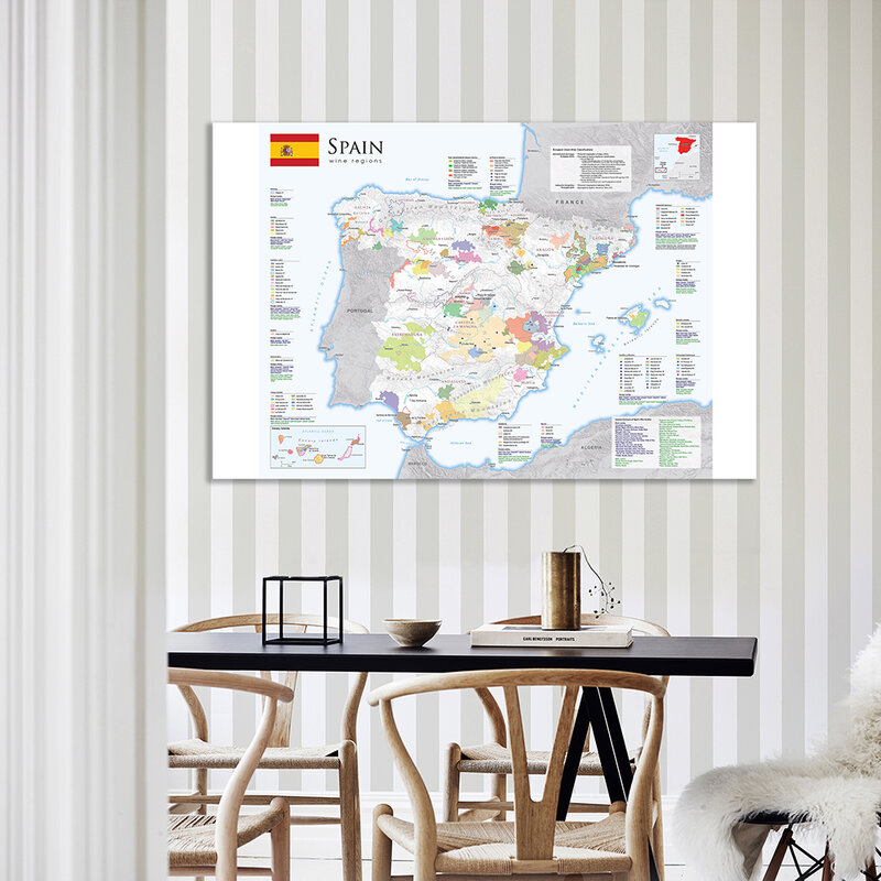 150*100 Cm hiszpania Region wina mapa w języku hiszpańskim włókniny płótnie malarstwo ścienne plakat artystyczny szkolne Home Decoration