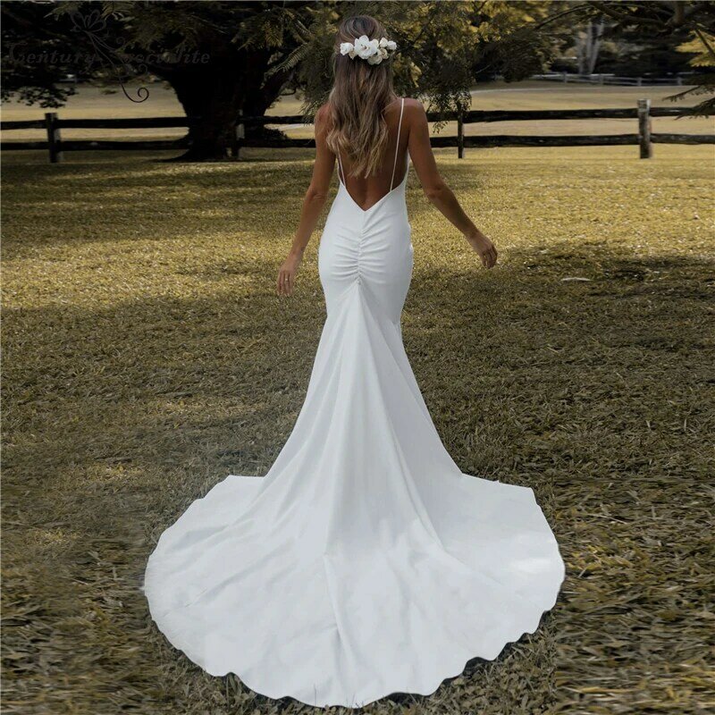 Женское свадебное платье с юбкой годе, белое платье на тонких бретельках с открытой спиной, недорогое простое платье большого размера с коротким шлейфом для невесты