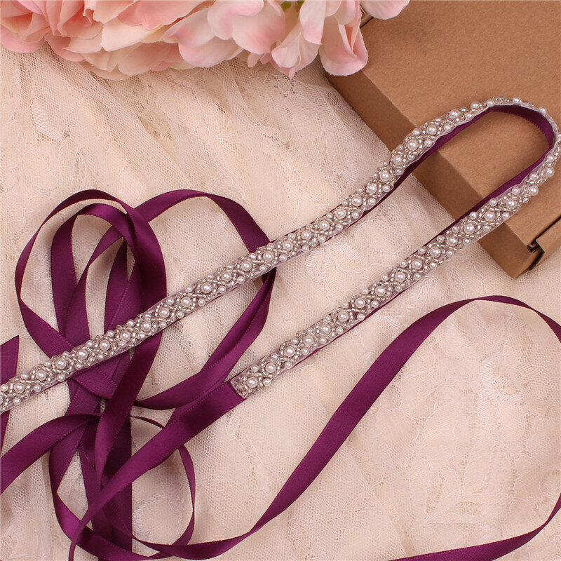 Ceinture de mariée en cristal avec rubans, ceinture de mariage argentée faite à la main, ceinture de patient à strass pour robes de soirée de mariage