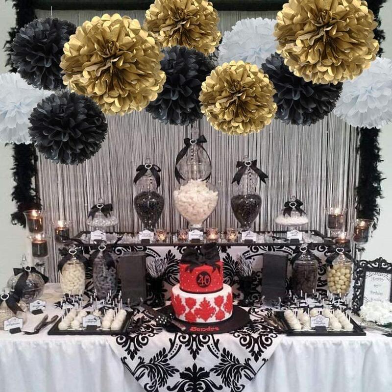 手作りの紙のポンポン,ヴィンテージの結婚式のパーティーやイベントのための花,黒と金の色,ボールの装飾