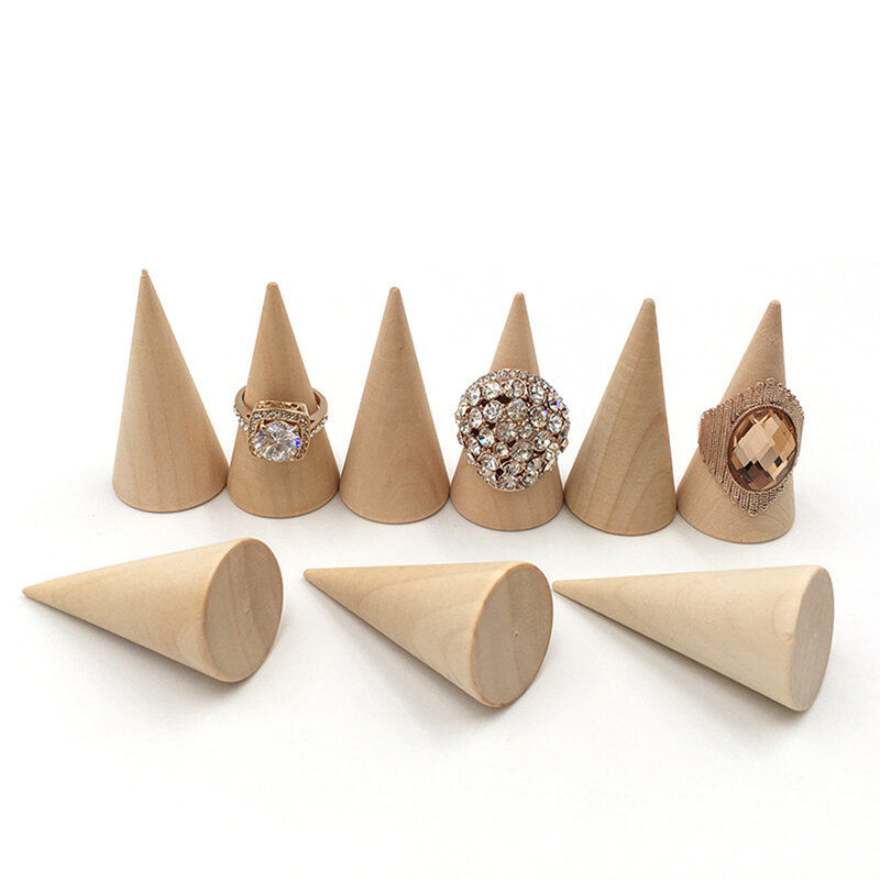 Soporte de anillo creativo de cono de madera, soporte de anillo de pendiente, organizador de exhibición, herramienta de exhibición, baratija de almacenamiento de joyería, nuevo
