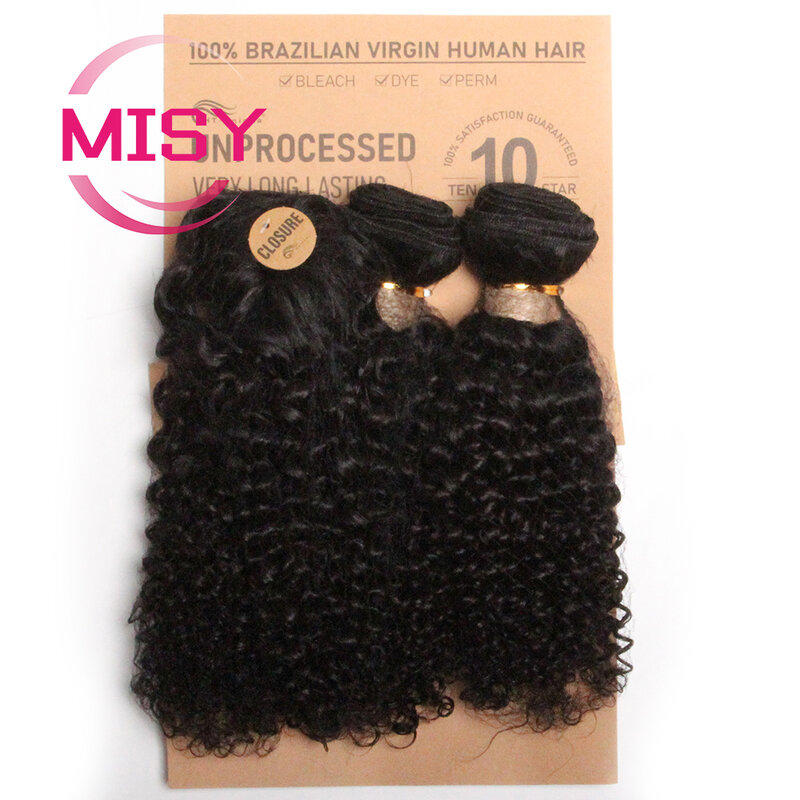 Bundles de cheveux bouclés brésiliens courts avec fermeture Bundles bouclés crépus de cheveux humains naturels avec fermeture faite à la machine pour les femmes