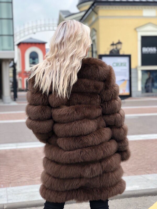 NUNIQUE Real fox fur coat women natural real fur coat vest winter coat long ladies clothes