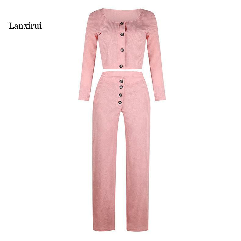Women Two Piece Outfits Long Sleeve Button Shirts High Waist Wide Leg Pant Fashion Suits for Woman Slim Female Fall Clothing Set
