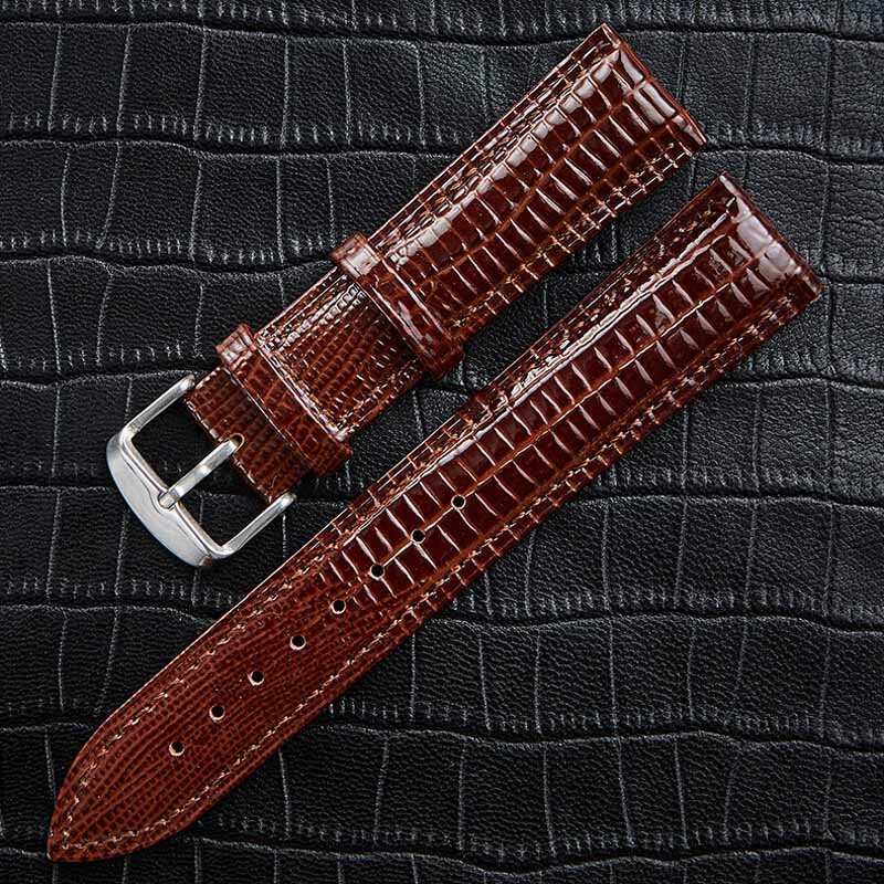 Correa de reloj de cuero con diseño de lagarto, correa de reloj con hebilla de Pin para mujer y hombre, 12mm, 14mm, 16mm, 18mm, 20mm, 22mm y 24mm