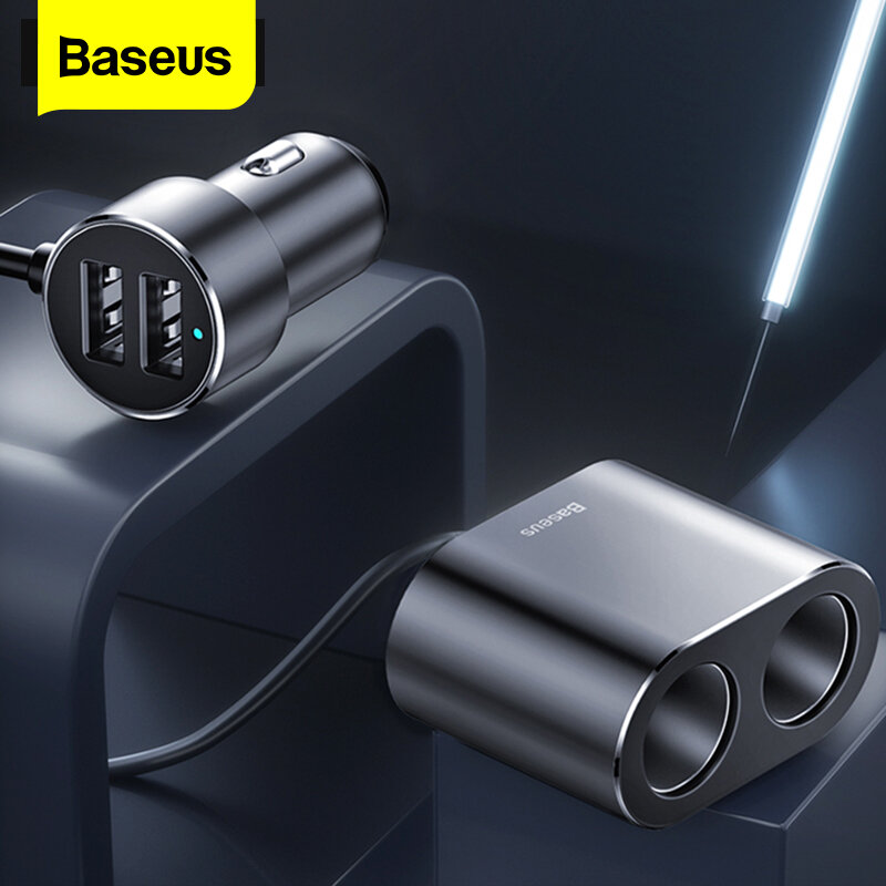 Baseus รถ Splitter ไฟแช็ก12V-24V Dual USB ช่องเสียบสายชาร์จรถ100W รถ Auto Splitter อะแดปเตอร์สำหรับรถ USB HUB