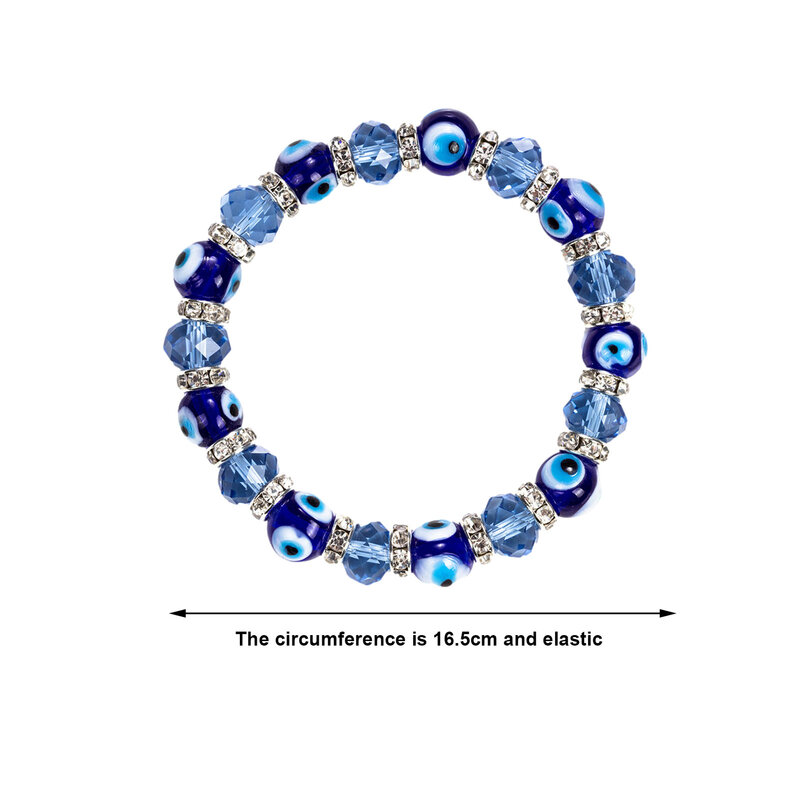 Gelang Pesona Mata Jahat Manik-manik Gelang Pergelangan Tangan Merenggang Perhiasan Jimat Rantai dengan Mata Biru Tapal Kuda Uniseks Dekorasi Batu Permata Buatan