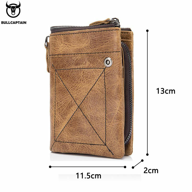 BULLCAPTAIN Authentic Leather Men's Wallet Short Purse Small Retro Wallet Brand High RFID New Short Wallet QB013