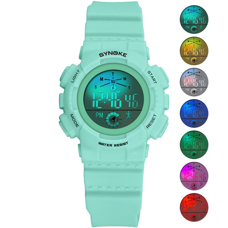 นาฬิกาเด็กแบบแฟชั่น synoke ลำลองสีสันสดใส LED สำหรับเด็กนาฬิกาดิจิตอลของขวัญเด็กหญิงเด็กชายนักเรียน Relgio