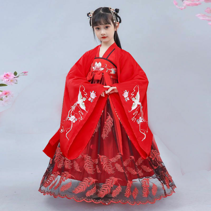 Детская одежда ханьфу, наряд для девочки на китайский новый год, костюм ханьфу для косплея с вышивкой Тан, костюм принцессы для народного та...