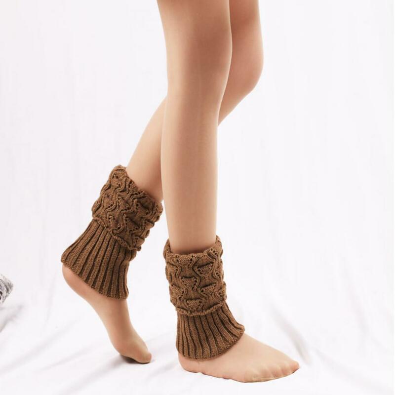 1 par inverno aquecedores de perna crochê boot punhos malha toppers boot meias mulheres elegantes cor sólida oco crochê pernas decoração meias
