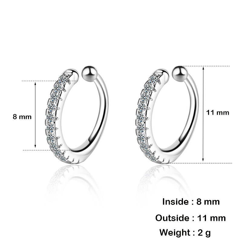 Clip de cristal de circonita Simple de plata 925 para mujer, pendiente pequeño, Mini Clip de oreja, puños sin agujero de perforación, pendientes falsos