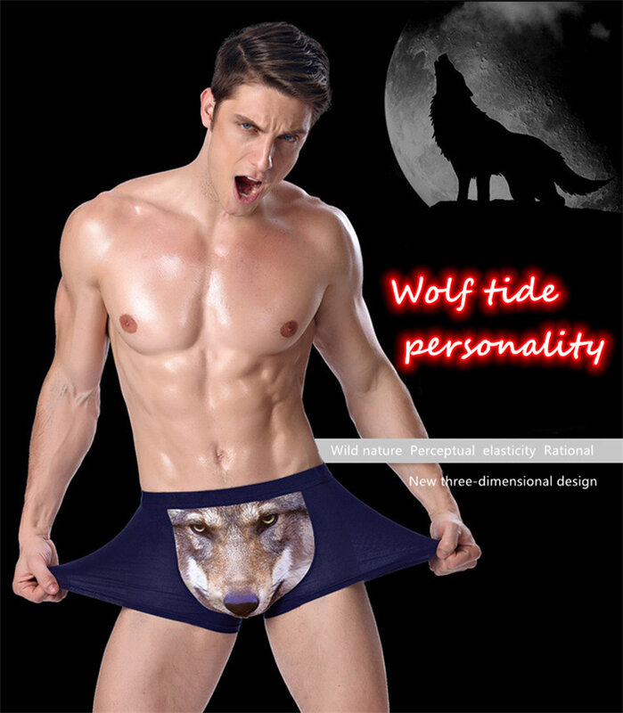 Lot de 4 boxers avec loup pour homme, sous-vêtement doux et humoristique, effet 3D