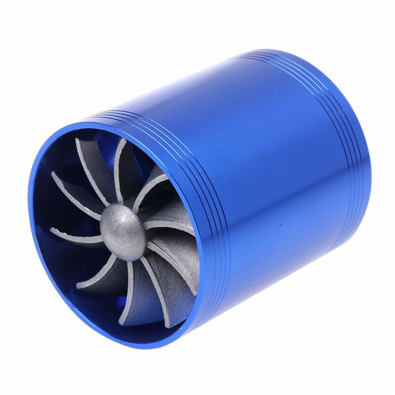 F1-Z Double Turbine Turbo Charger Air Intake Gas Fuel Saver Fan Car Supercharger VR-FSD11 Blue Black