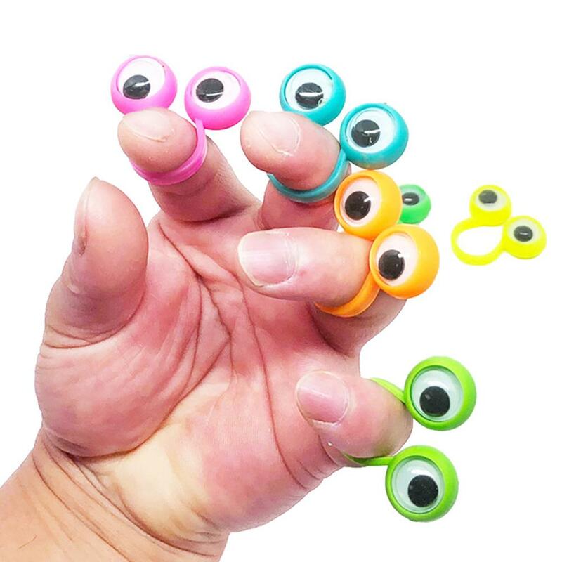 Marionetas de dedo de ojos para niños, anillos de plástico con ojos de gafas, regalos de colores surtidos, rellenos de Piñata, 10 piezas