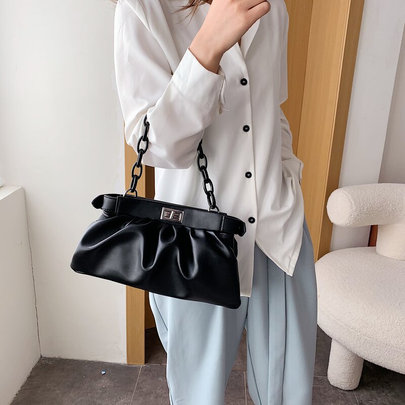 Chain PU Leather Crossbody Bags For Women 2020 Simple Shoulder Messenger Handbags Female Solid Color Luxury Cross Body