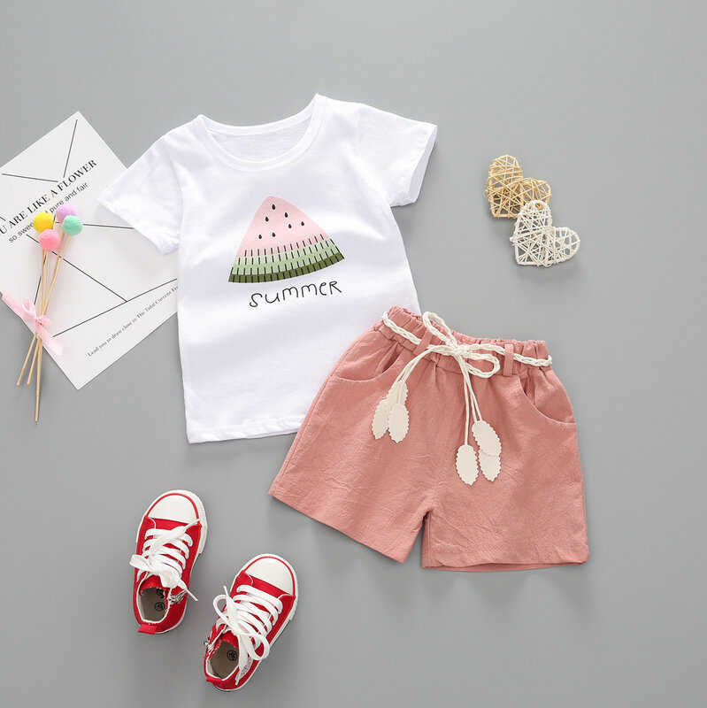 2 предмета, летняя одежда для маленьких девочек От 2 до 3 лет футболка с короткими рукавами + шорты Детская одежда для девочек, комплекты для д...