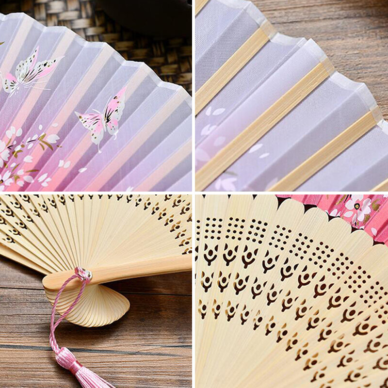 Vintage Silk Folding Fan Chinese Japanese Art Crafts Gift Home Decorations Dance Hand Fan Bamboo Room Decor Wood Fans ventilador