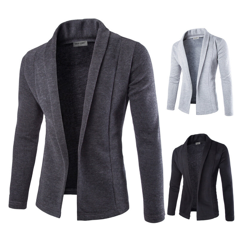 Casacos masculinos de malha, jaquetas finas, longas e sólidas, da moda, para outono, 2020