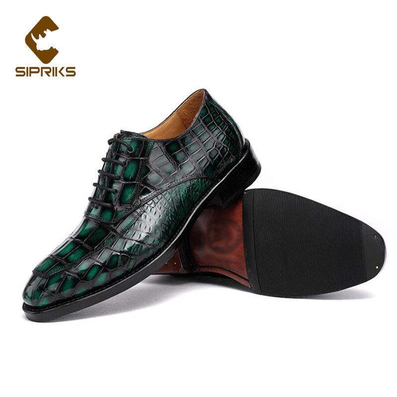 Sipriks verde pele de crocodilo vestido oxofrds sapatos de homem luxo artesanal goodyear welted sapatos chefe ternos casamento senhores formal 46