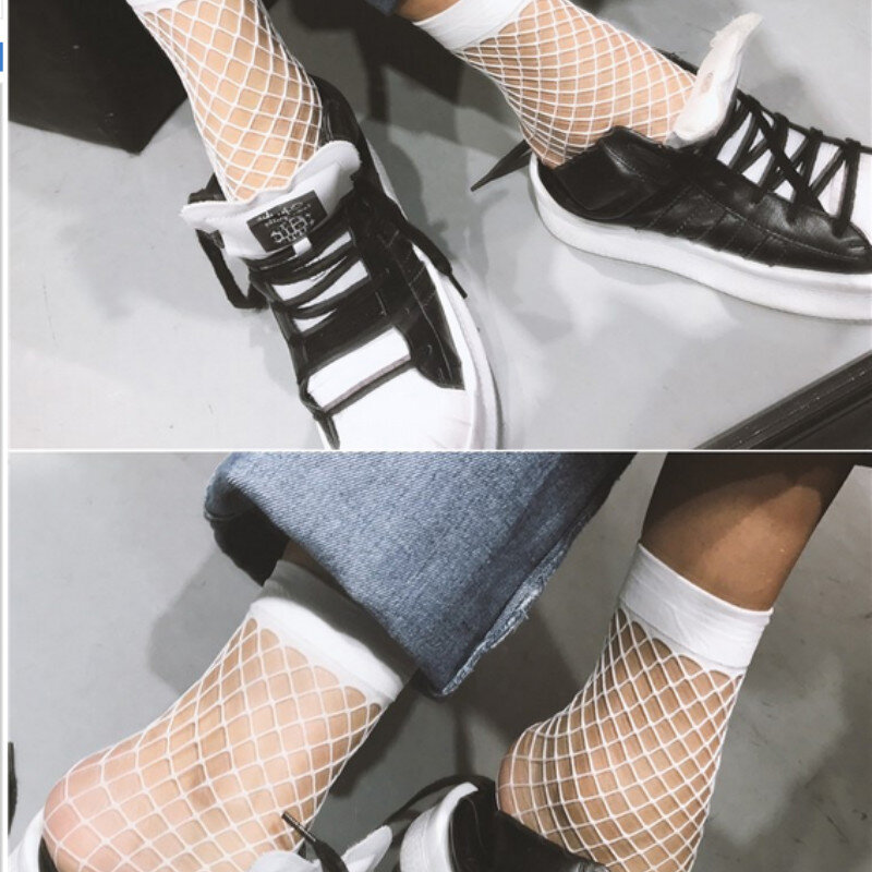 Novo branco oco meias mulheres plissado fishnet tornozelo meias de alta malha rendas net peixe curto meias quentes