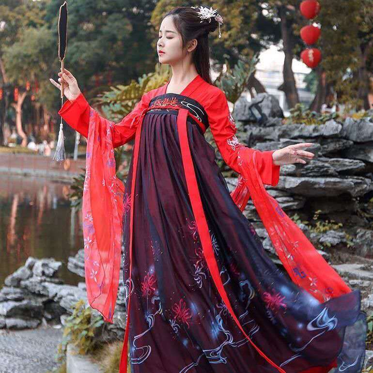 Ropa Tradicional China Langarm Kleid Tänzerin Outfit Traditionelle Chinesische Cosplay Kostüme für Frauen Hanfu Rot